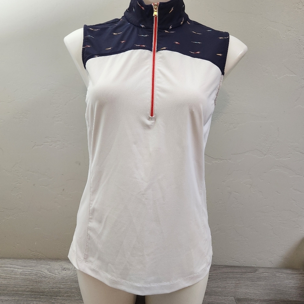 Fairway & Greene White Top M Golfing Zip Polo Collar Neck‎ Athletic Swim Pattern